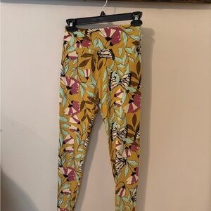 LuLaRoe Vibrant Yellow and Pink Leggings with Tropical Flair